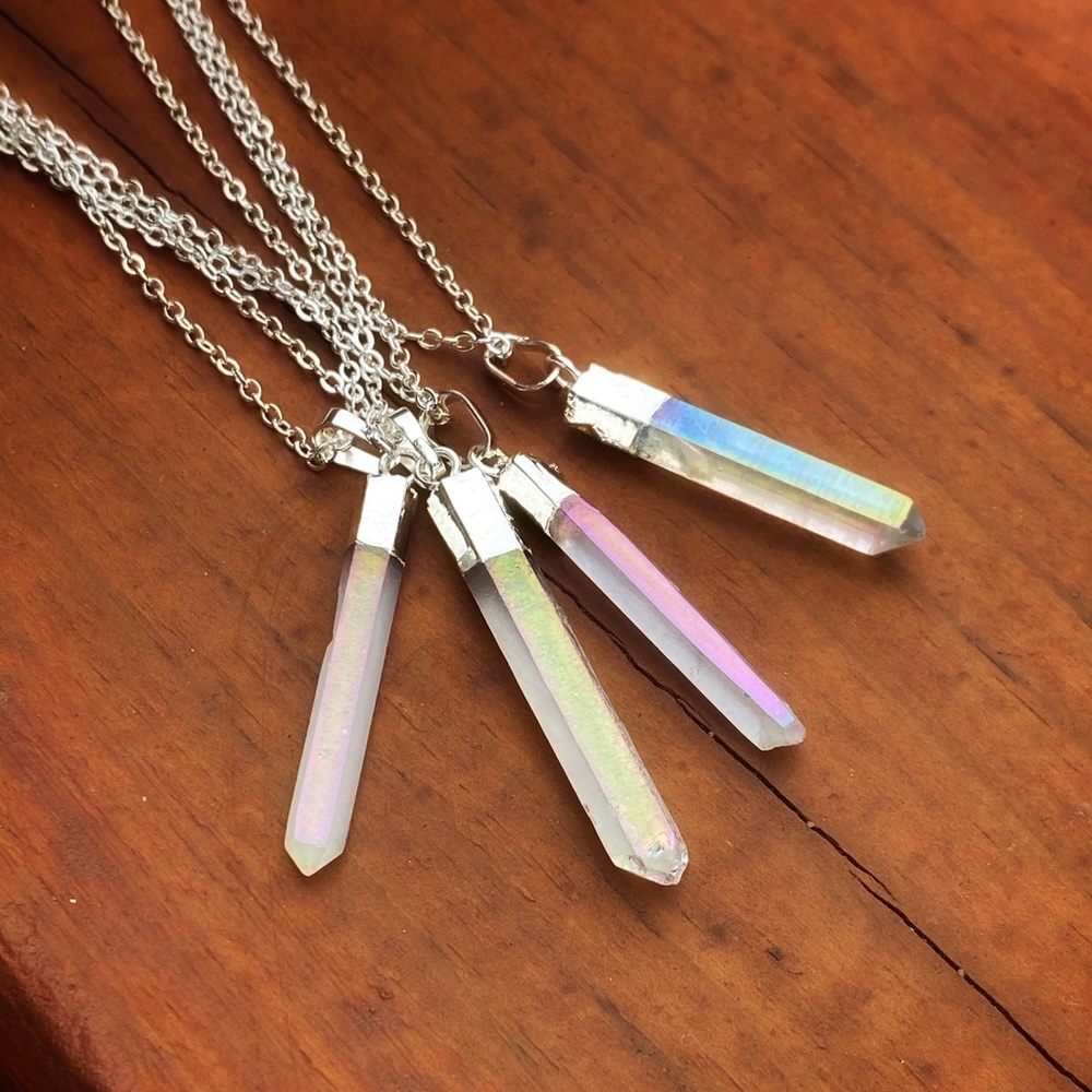 Silver aura Quartz Necklace​
